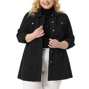 Agnes Orinda Plus Size BLACK Denim Jacket Button Up Long Sleeve Jean Jackets 1X